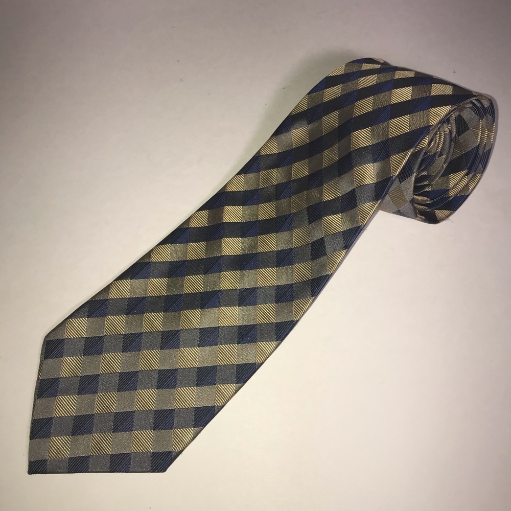 Valerio Garati VG Silk Plaid Tie Blue Gray Gold